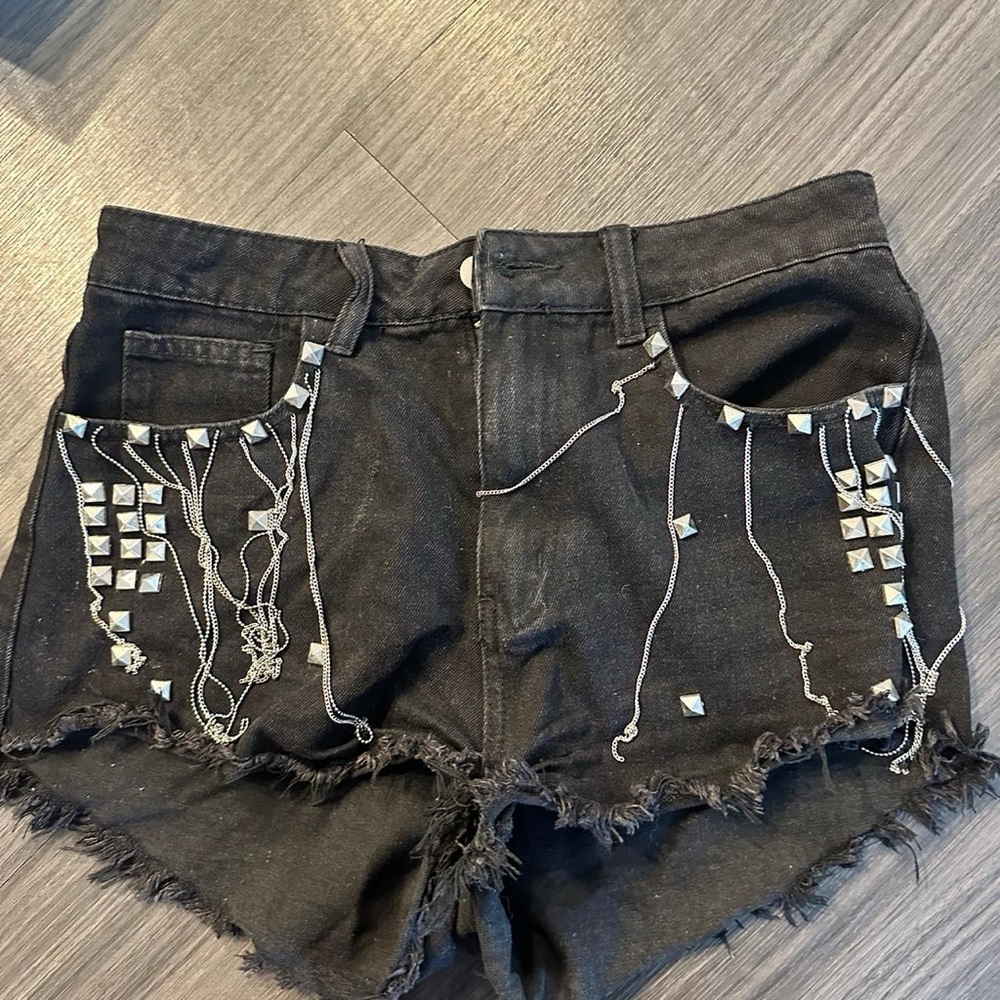 Embellished Black Denim Shorts